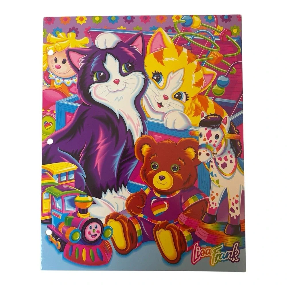 Lisa Frank Vtg Purrfect Playtime Folder Kittens Rocking Horse Teddy Bear Cats